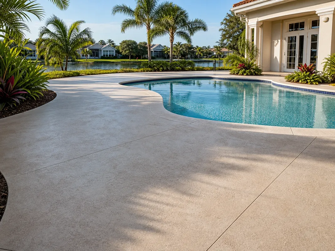 Restored decorative concrete pool deck with a textured finish