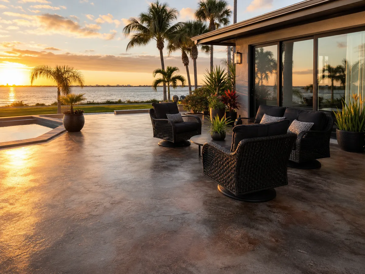 Decorative stained concrete patio background
