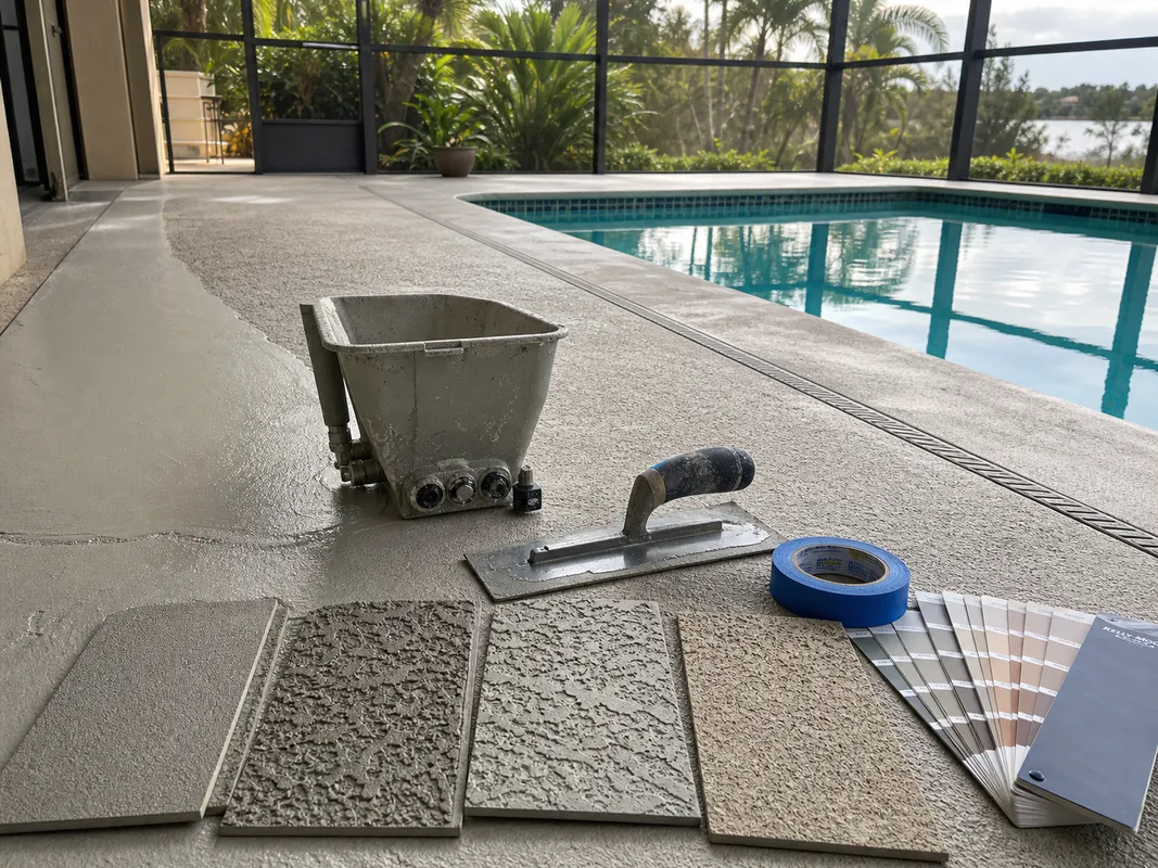 Decorative concrete overlay texture samples and tools