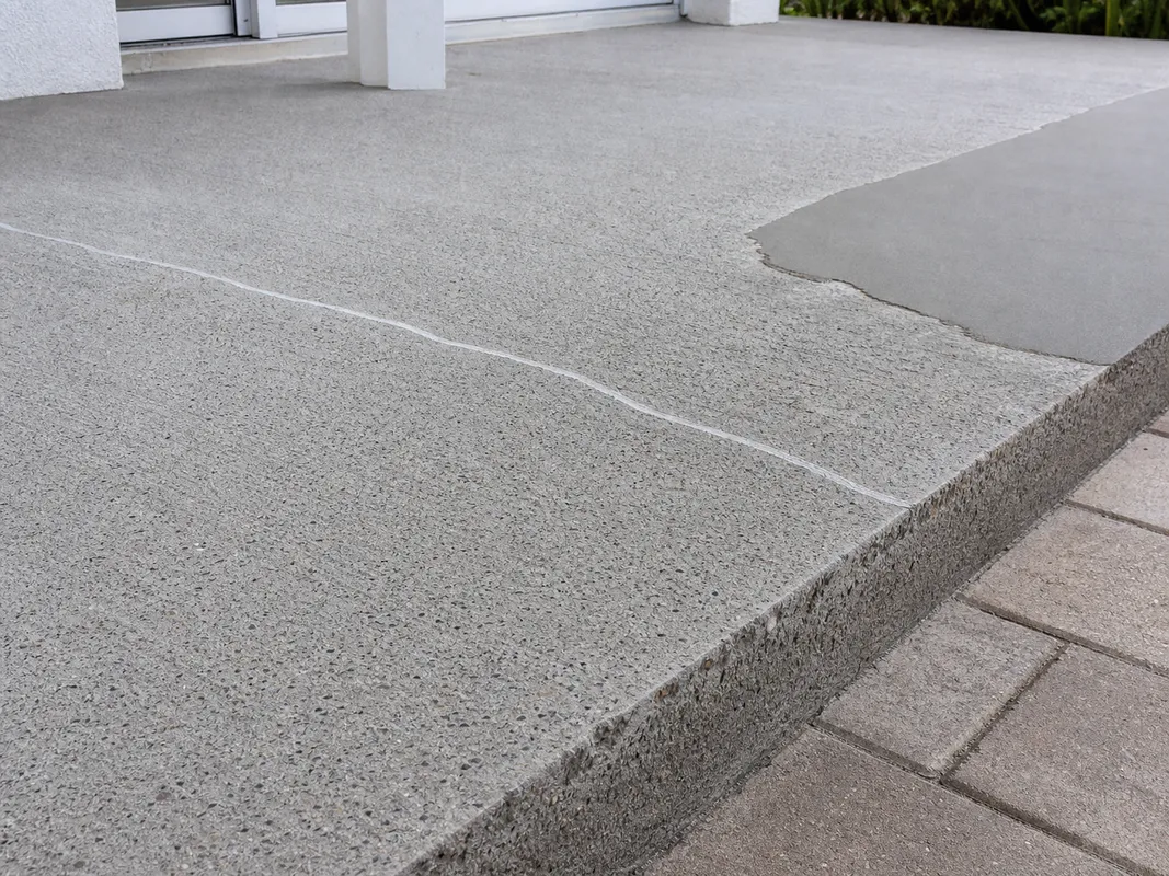 concrete overlay installation process showing prepared concrete surface