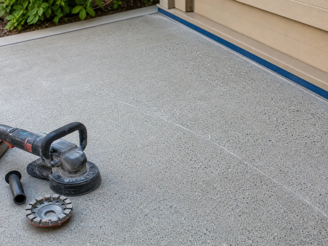 concrete staining installation process showing prepared concrete surface