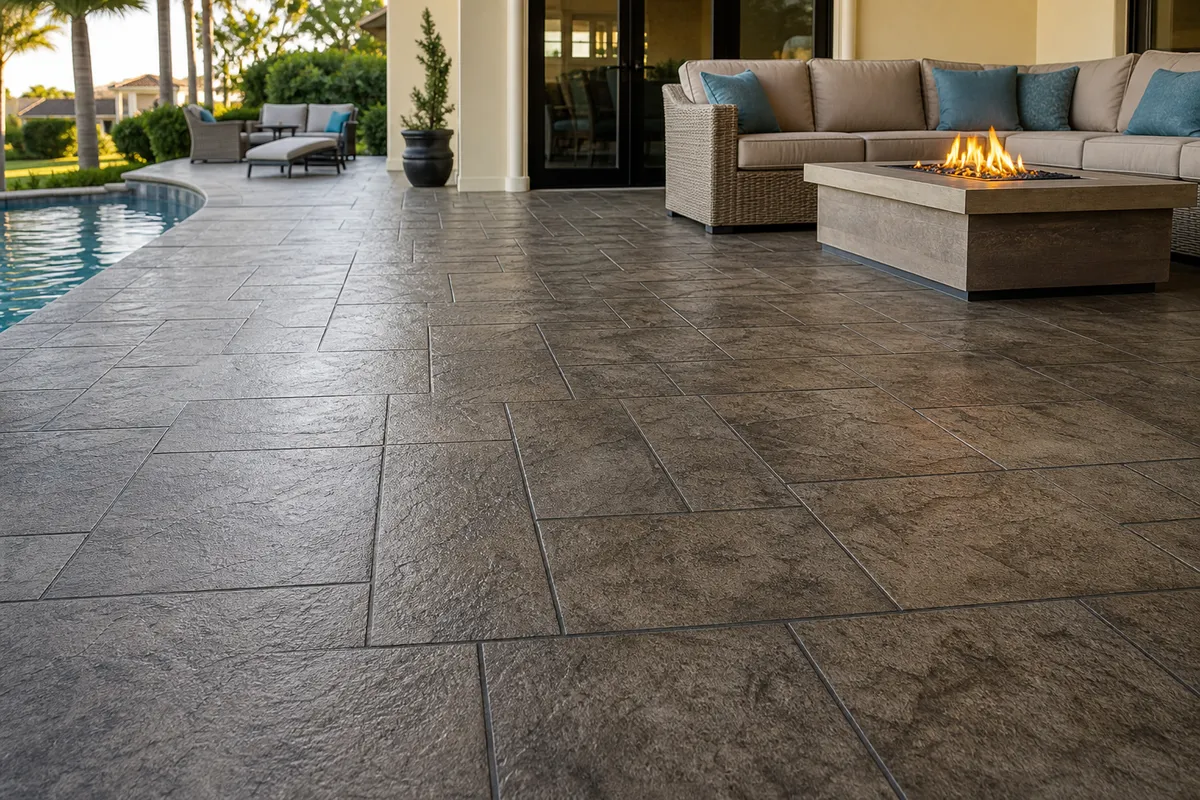 Antiquing and recoat work example for Decorative Concrete