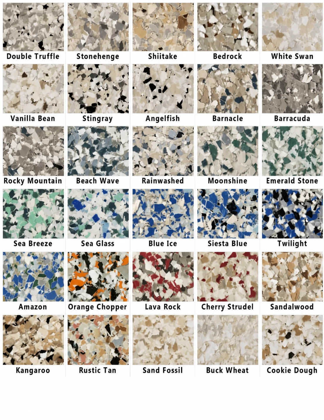 New Color Blends decorative flake color reference chart