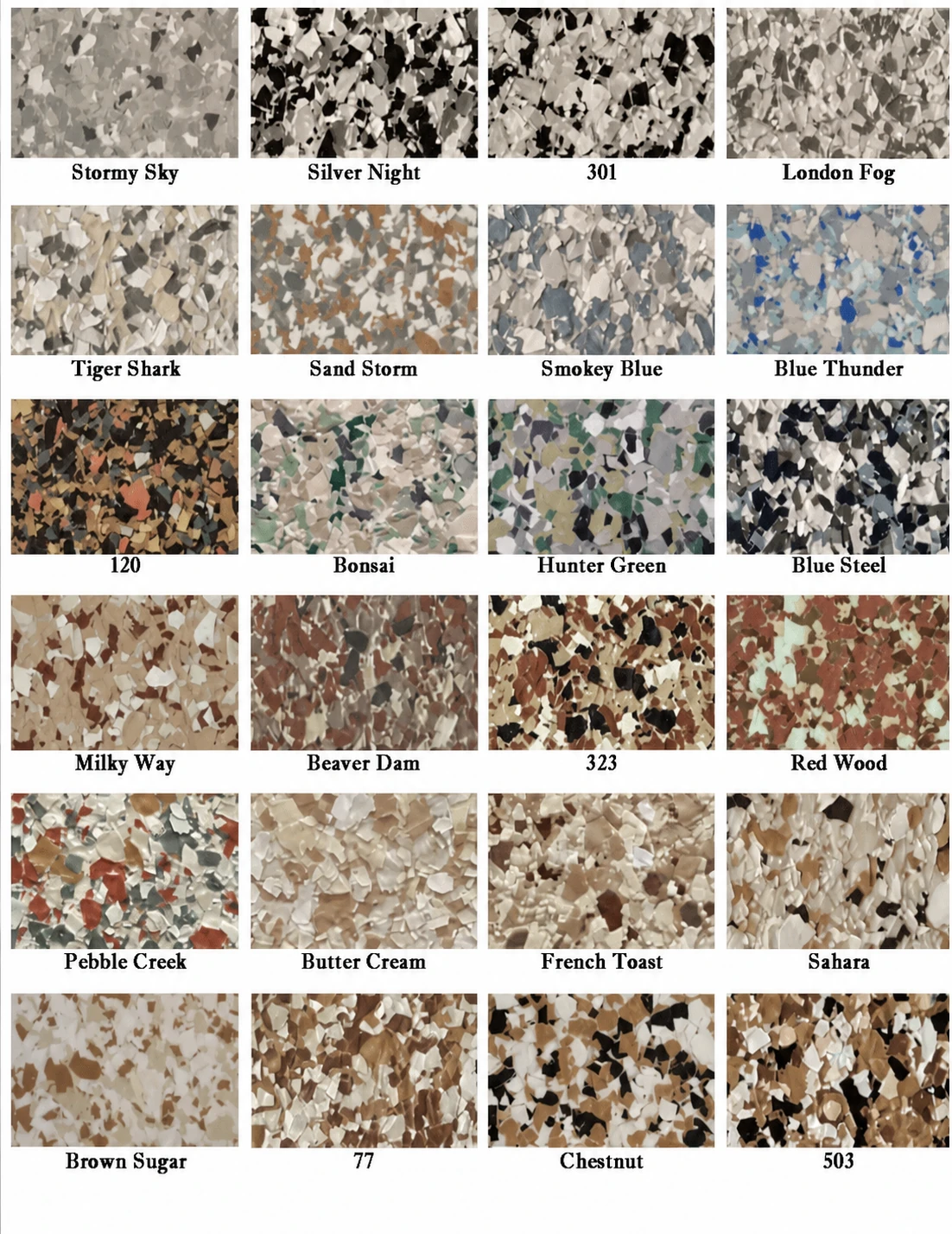 Most Popular Blends decorative flake color reference chart