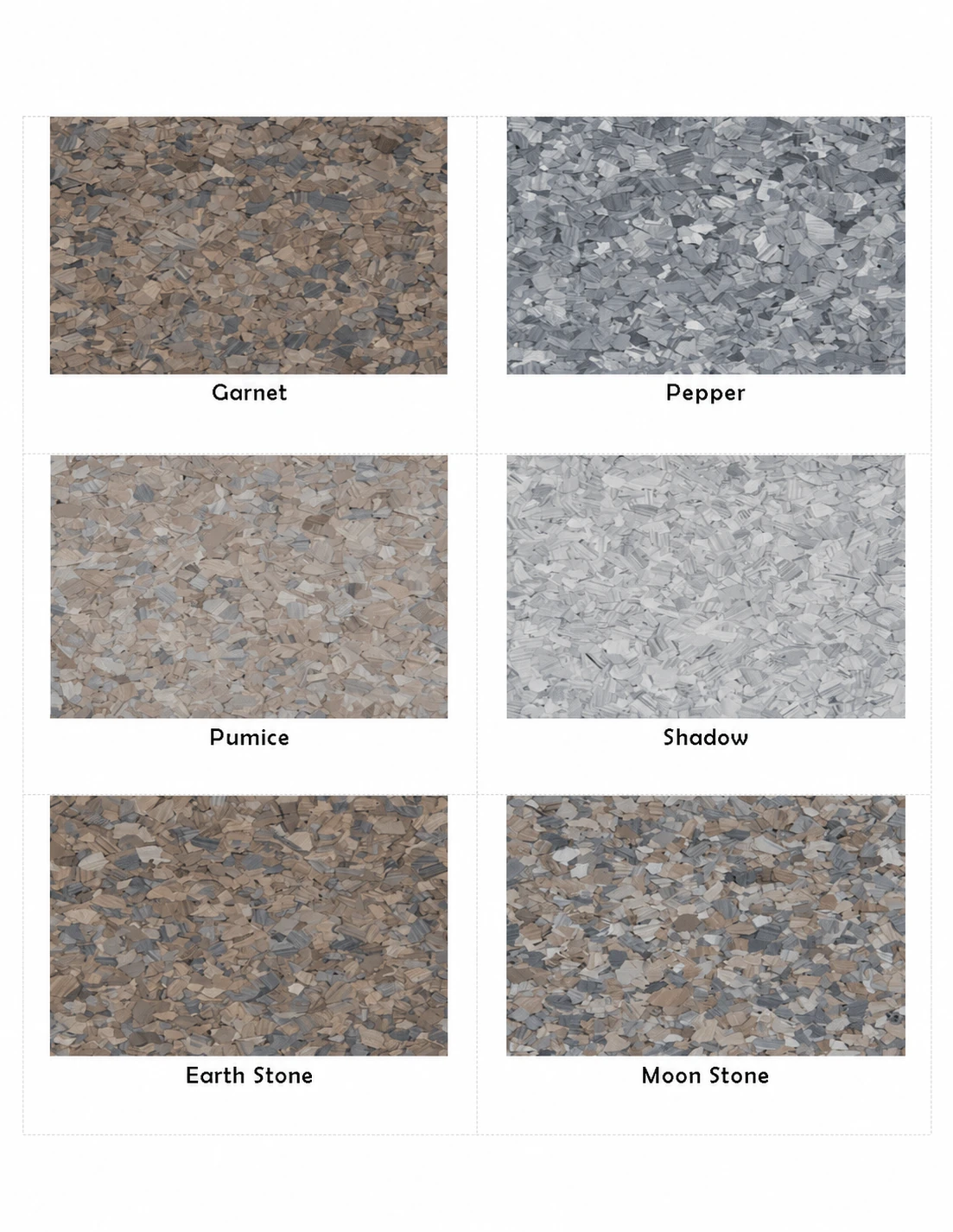 Stone Color Blends decorative flake color reference chart