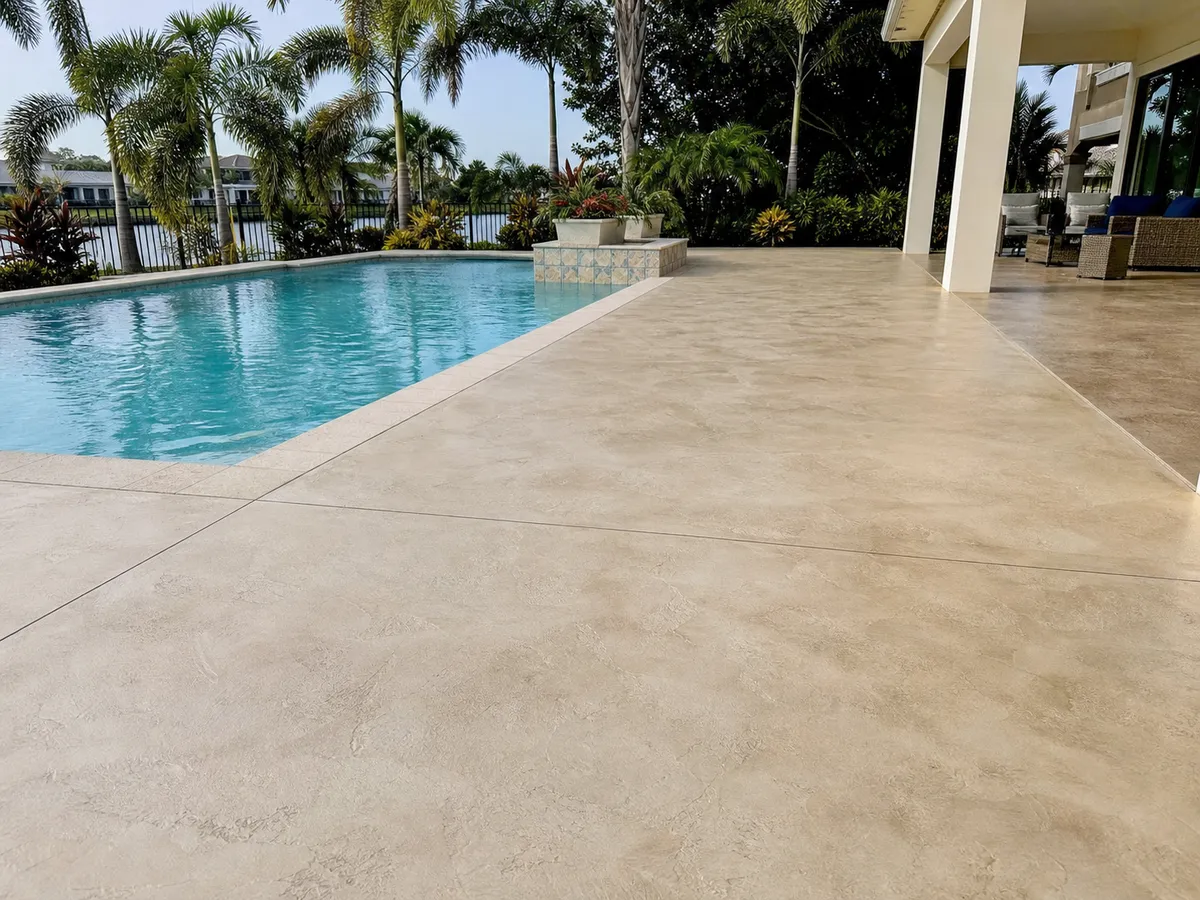 decorative patio coating beside a residential pool in Sarasota, Florida