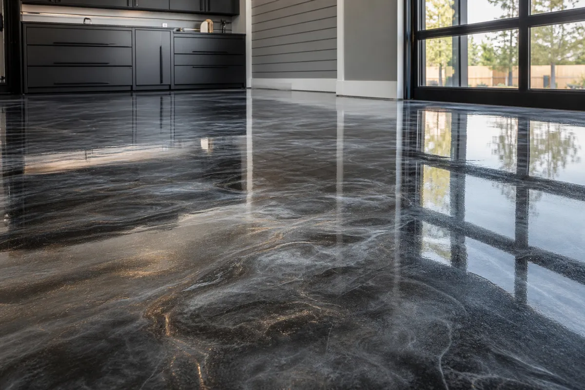 High-gloss clear topcoats example for Metallic Epoxy Flooring