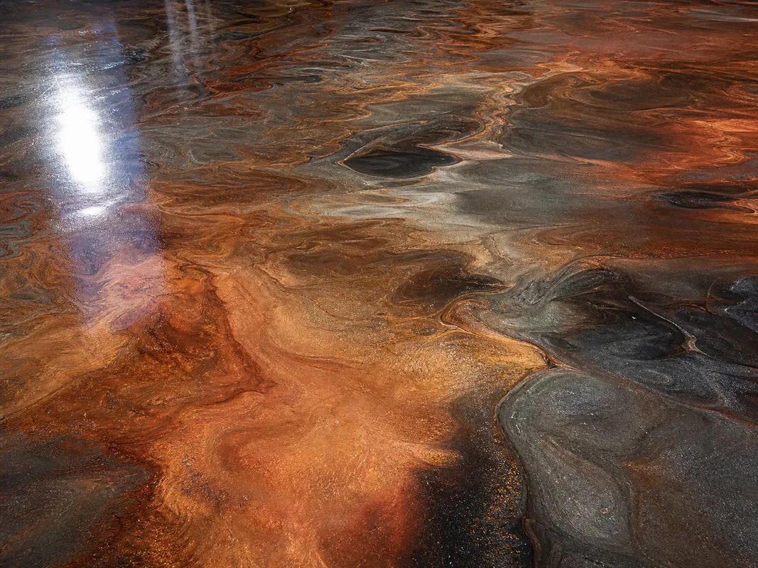 metallic epoxy flooring surface showing decorative finish detail in Sarasota, Florida