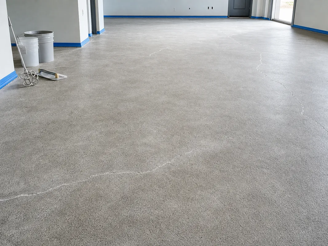 metallic epoxy flooring installation process showing prepared concrete surface
