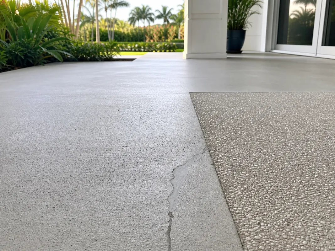 patio coating installation process showing prepared concrete surface