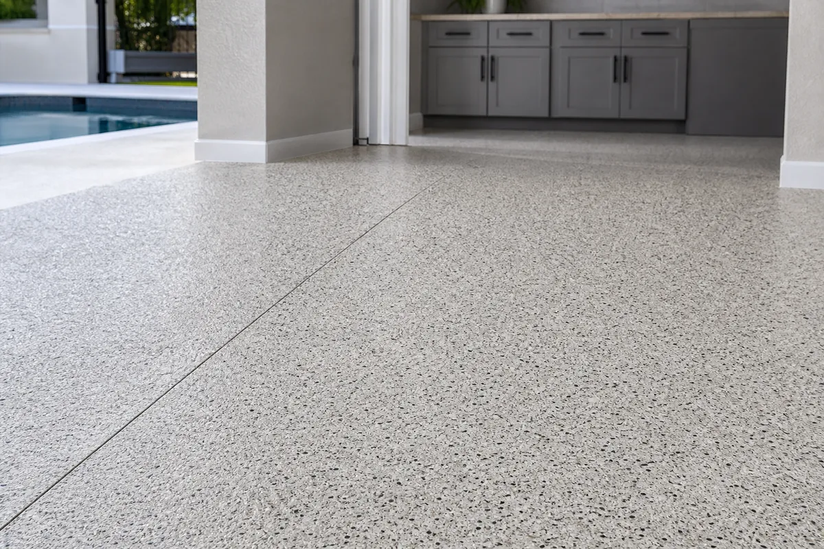 Pool deck flake options where appropriate example for Polyaspartic Flake Coatings
