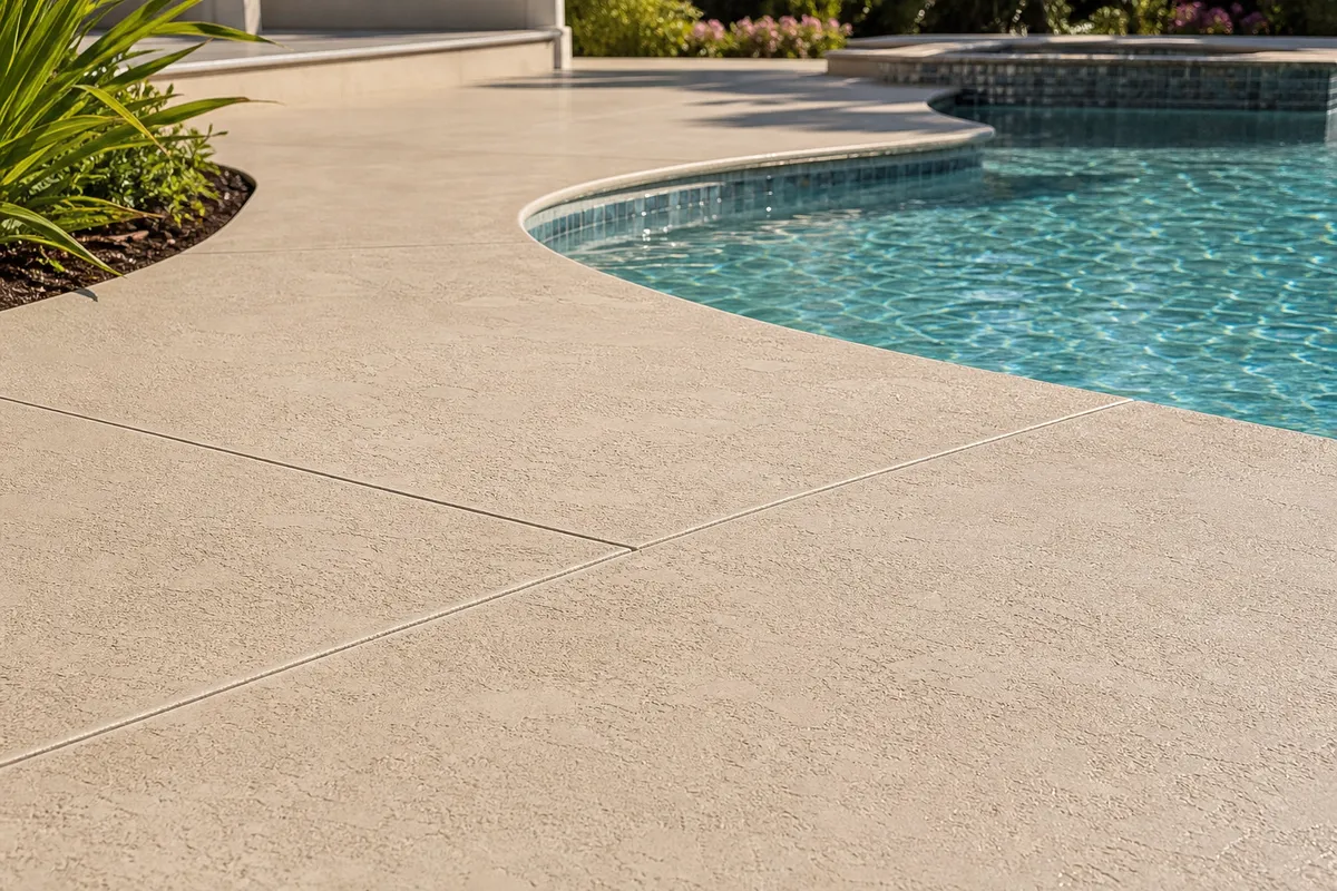 Stain and seal refreshes for faded color example for Pool Deck Coatings & Resurfacing