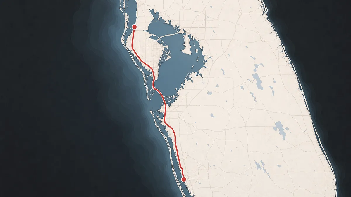 map of Concrete Decor Pros service route from Sarasota to Apollo Beach, Florida