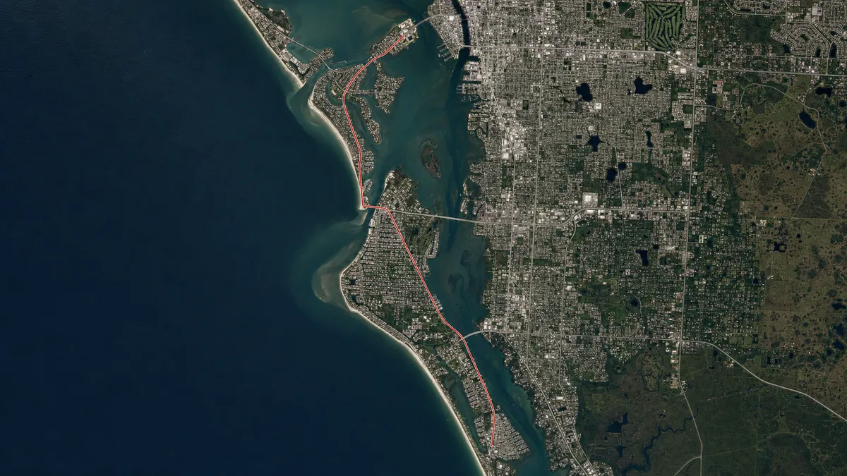 map of Concrete Decor Pros service route from Sarasota to Cortez, Florida