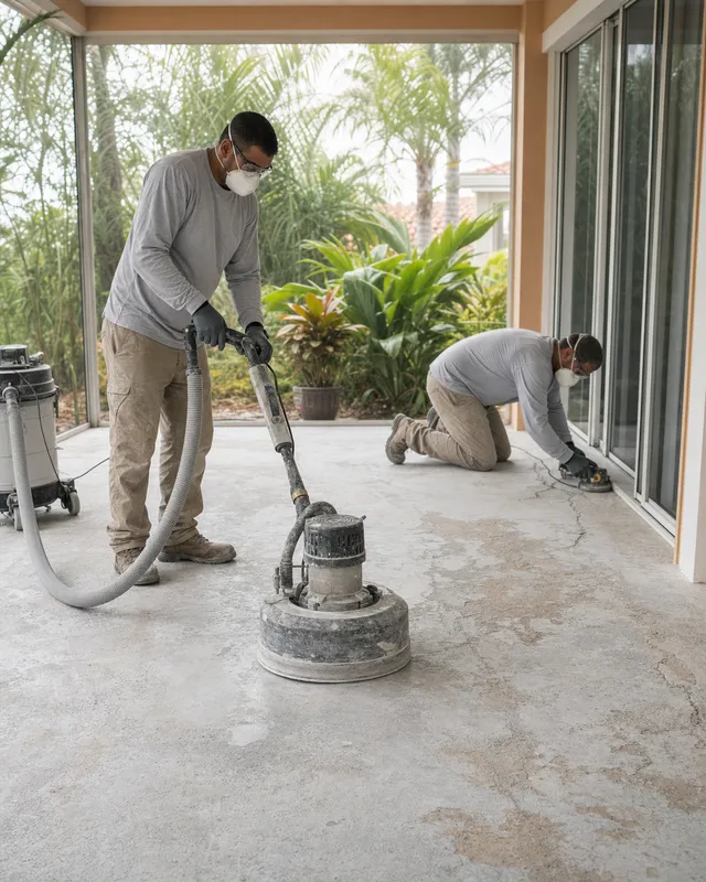 Concrete Decor Pros crew working on decorative concrete for a Ellenton, Florida homeowner