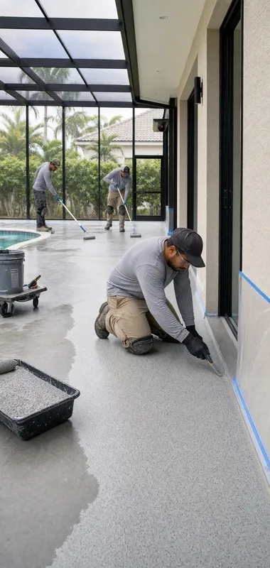 Concrete Decor Pros crew working on decorative concrete for a Lakewood Ranch, Florida homeowner