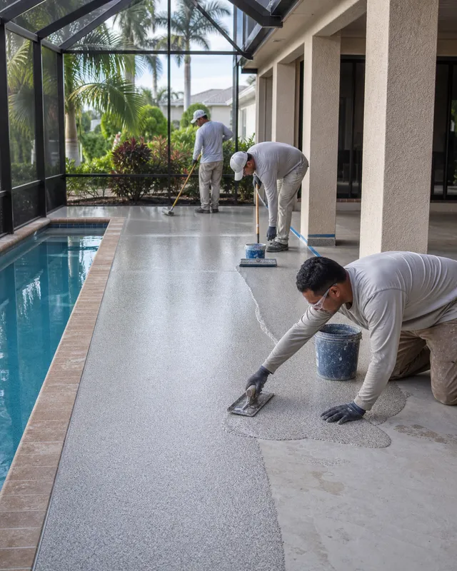 Concrete Decor Pros crew working on decorative concrete for a Punta Gorda, Florida homeowner