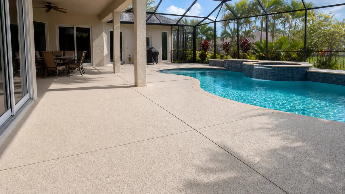 residential pool deck resurfacing by Concrete Decor Pros in Southwest Florida