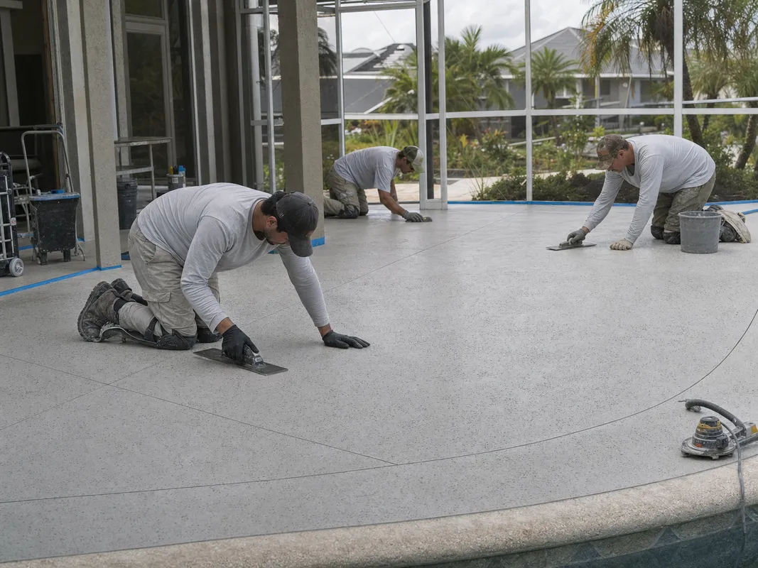 Concrete Decor Pros crew working on decorative concrete for a Rotonda West, Florida homeowner