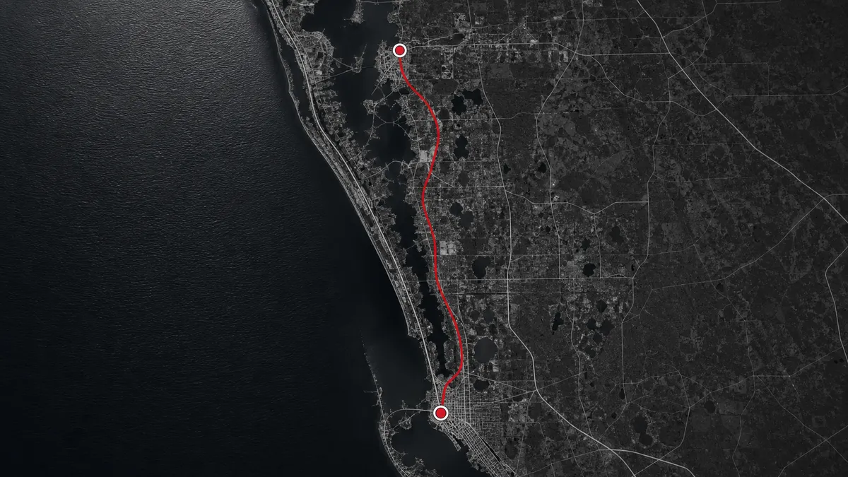 map of Concrete Decor Pros service route from Sarasota to Ruskin, Florida