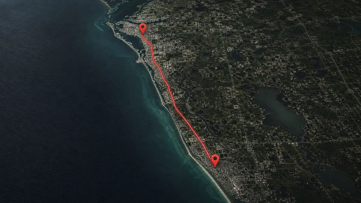map of Concrete Decor Pros service route from Sarasota to Venice, Florida