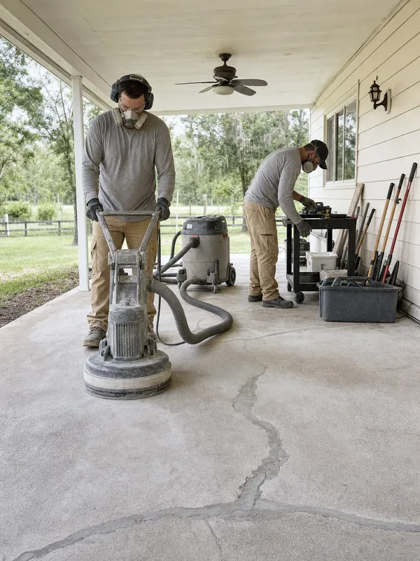 Concrete Decor Pros crew working on decorative concrete for a Wauchula, Florida homeowner