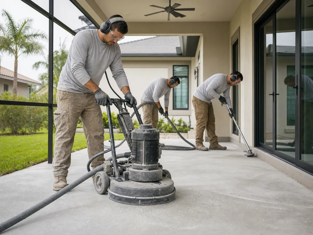 Concrete Decor Pros crew working on decorative concrete for a Wimauma, Florida homeowner