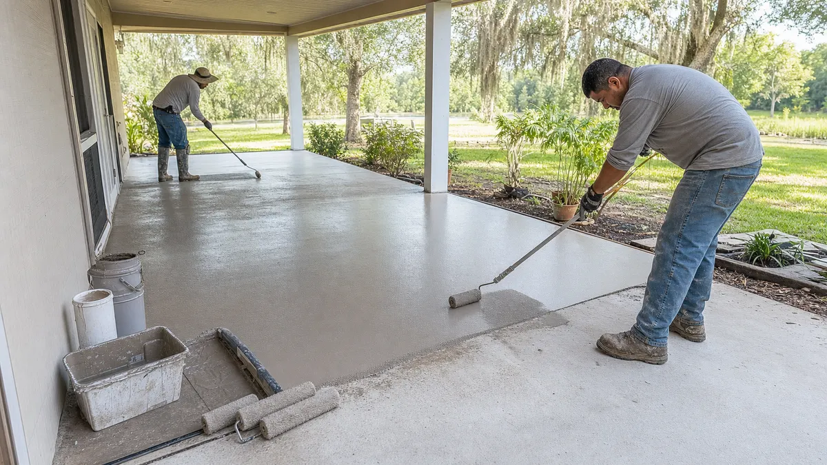 Concrete Decor Pros crew working on decorative concrete for a Zolfo Springs, Florida homeowner